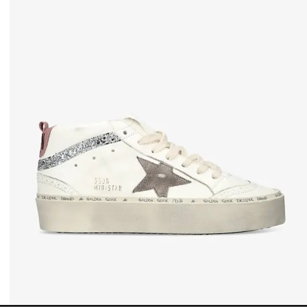 New Size 36 Golden Goose Hi Mid Star Classic Sneakers White Bronze Silver
